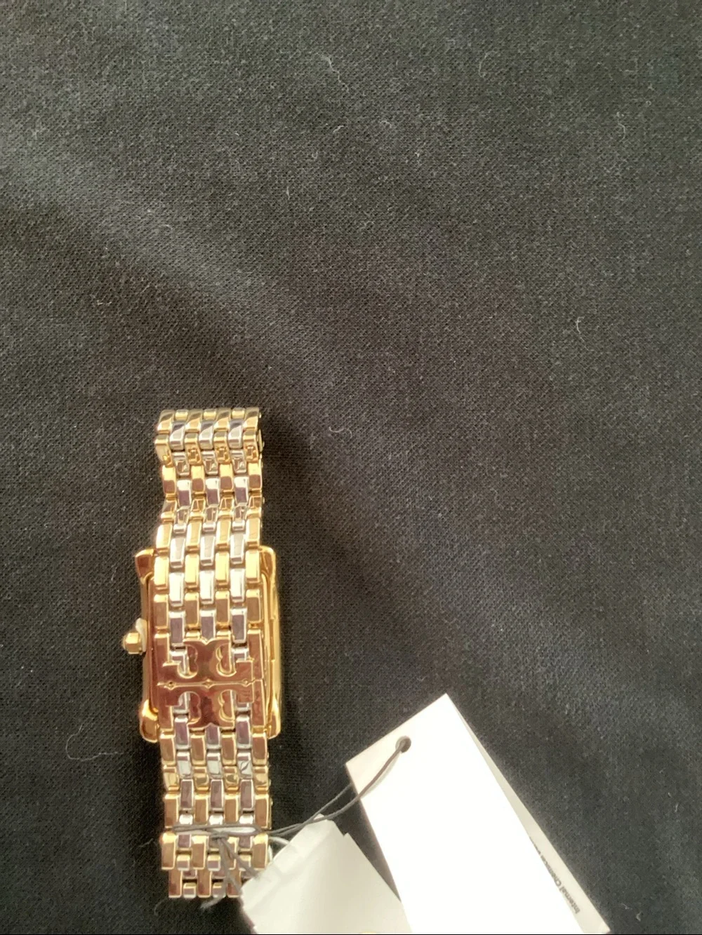 Tory Burch Two-Tone Gold and Silver Crystal-Trim Rectangular Watch
